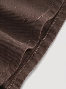 SHEIN MOD تنورة جينز قصيرة للنساء، قطن أحمر كاجوال - بني - مشاهدة 4