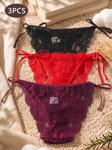 Snug Zone 女款蕾絲腰部綁帶三角內褲 3 件組 - 彩色 - 查看 2