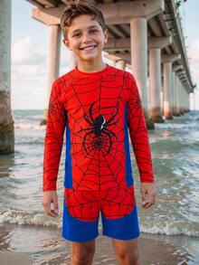 SHEIN Kids Tween Boy Casual Fitted Video Game Glow-In-The-Dark Pattern Tankini 2 Pieces Swimsuit, - Multicolor - View 3