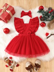 SHEIN 1件女嬰夏季橘色萬聖節甜酷風南瓜刺繡舒適款，適合日常外出、萬聖節派對、主題活動 - 紅白色 - 查看 2
