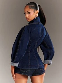 Denimoi Women's Zipper Casual Versatile Daily Denim Jacket - Dark Wash - View 5