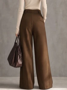 Vavine Women's Solid Color Pocket Casual Daily Wear Long Pants - Brown - View 2