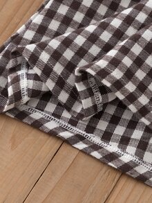 SHEIN Gaun Putri Motif Kotak-kotak Cokelat Tenun untuk Anak Perempuan dengan Gaya Minimalis, Desain Leher Persegi Depan-Belakang - Coklat - View 6