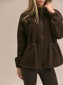 GLOWMODE Cozy Era Fleece Jacket With Cinched-Waist, Oversized Lapel & Front Pockets Outdoor Fall Winter Daily Casual Wear - Chocolate Brown - View 5