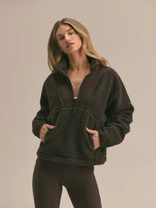 GLOWMODE Running Collection Cloud Fleece Stay Bundled Half-Zip Pullover With Drawstring Hem & Reflective Zipper Fall Winter Outdoor Running Jogging Wear - Brown - View 1