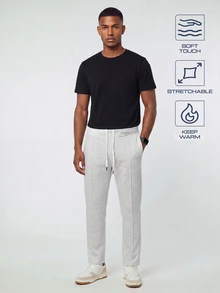 TekDrob Stretchable Straight Pintuck SweatPants With Soft Touch & Keep Warm Effect - Grey - View 4
