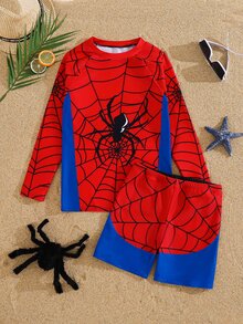 SHEIN Kids Tween Boy Casual Fitted Video Game Glow-In-The-Dark Pattern Tankini 2 Pieces Swimsuit, - Multicolor - View 4