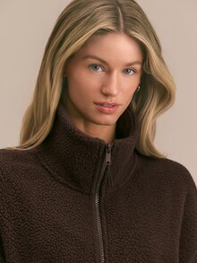 GLOWMODE Cozy Era Fleece Jacket With Cinched-Waist, Oversized Lapel & Front Pockets Outdoor Fall Winter Daily Casual Wear - Chocolate Brown - View 3