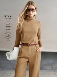 MOTF PREMIUM WOMEN'S SOLID COLOR CASUAL VERSATILE DAILY LONG SLEEVE SWEATER - Khaki - View 4