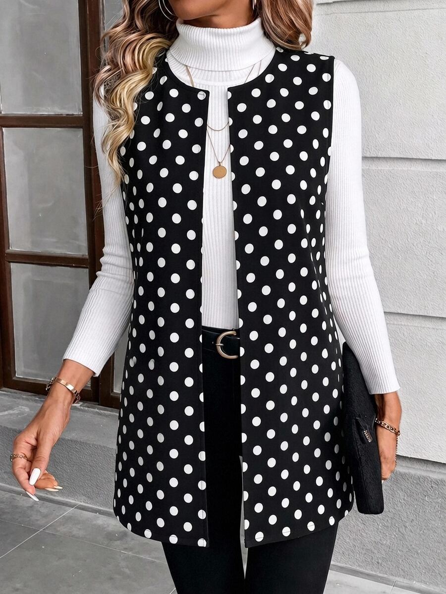 EMERY ROSE Rompi Jaket Kasual Polkadot Ukuran Besar untuk Wanita, Cocok untuk Pemakaian Sehari-hari - MultiWarna - View 1