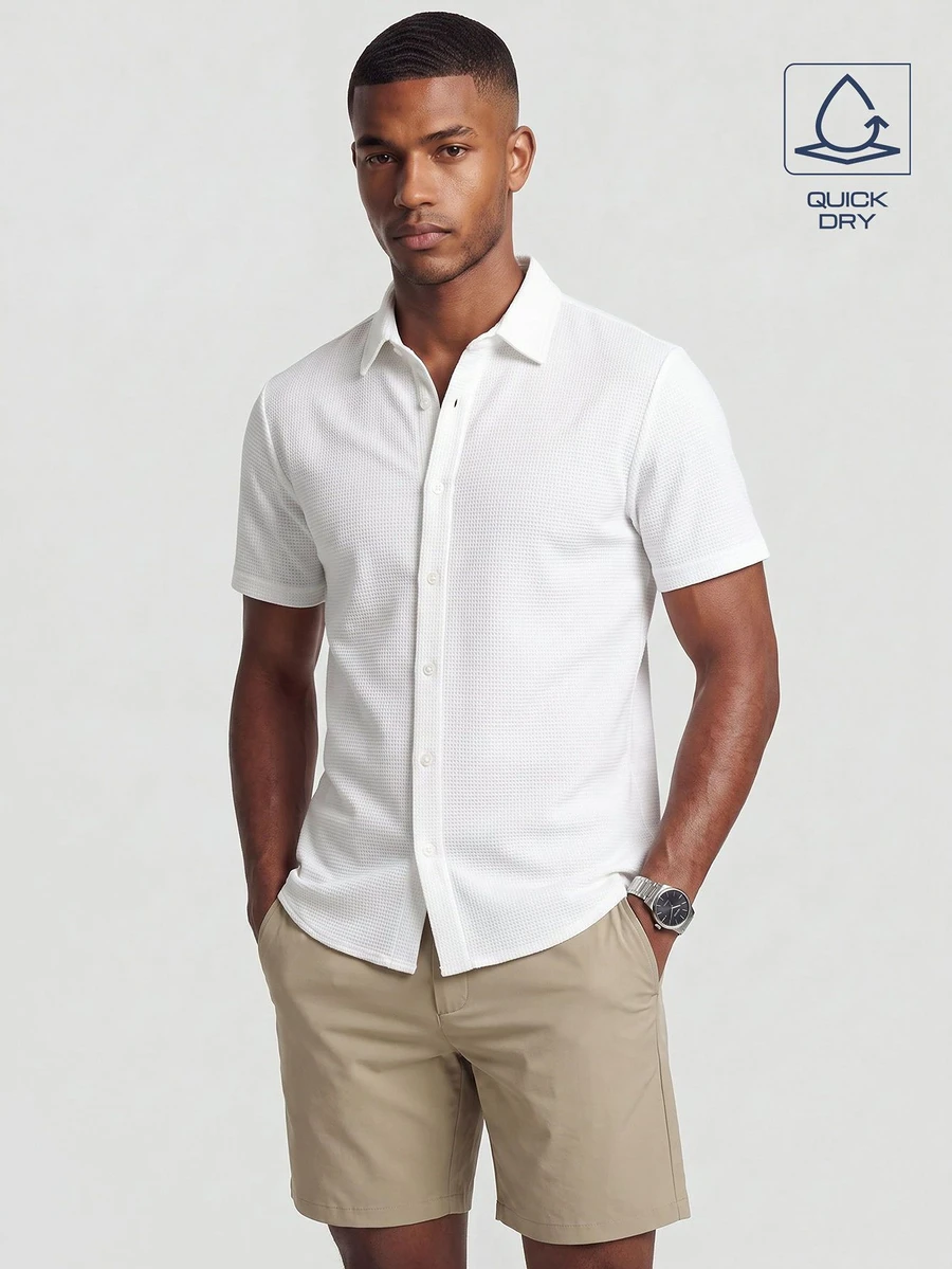TekDrob Textured Quick-Dry Shirt With Regular Fit, Classic Collar And Short Sleeve - White - View 1