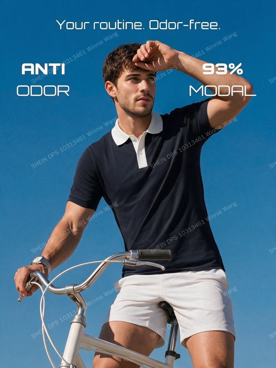 TekDrob Anti-Odor Modal Polo Shirt With Regular Fit And Contrast Collar - Black - View 1