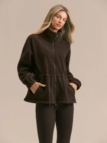 GLOWMODE Cozy Era Fleece Jacket With Cinched-Waist, Oversized Lapel & Front Pockets Outdoor Fall Winter Daily Casual Wear - Chocolate Brown - View 6