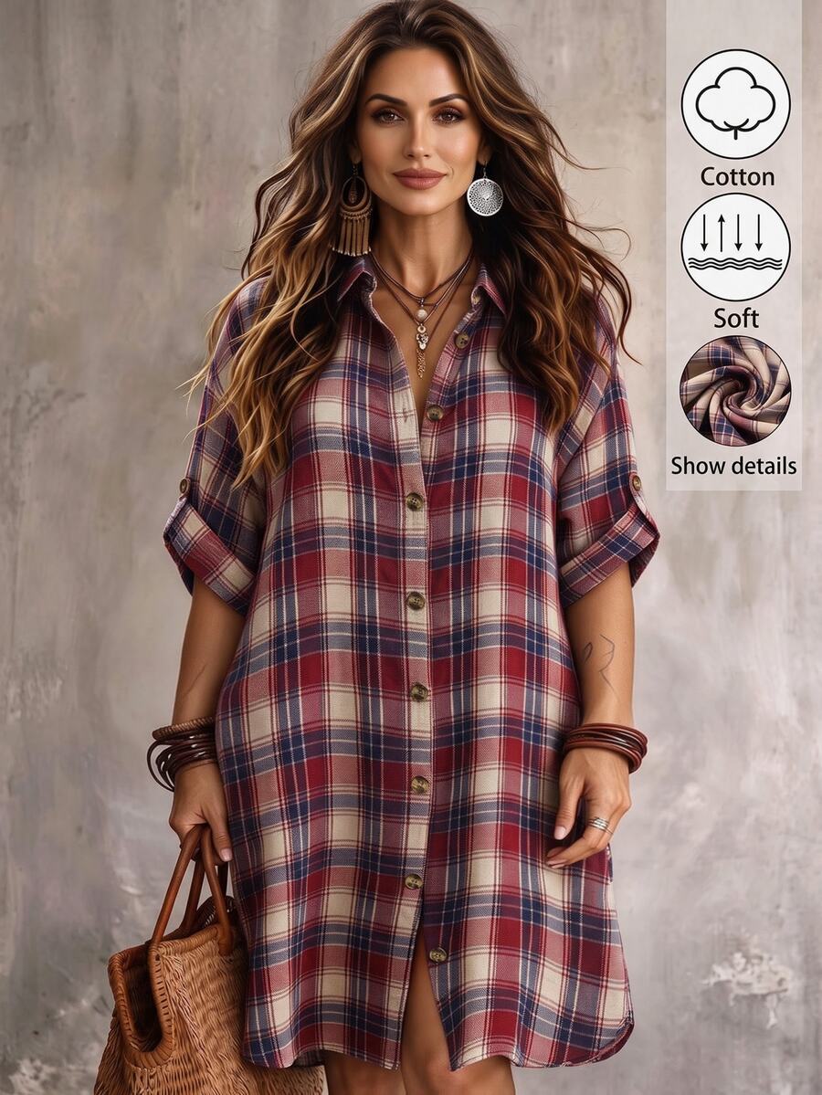 Linhara CURVE Big Size Casual Vacation Daily Commuting And Office Wear Simple Summer Fashionable Women's Dress - Red - View 1