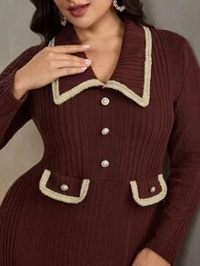 Modelyn Plus Size Women's Colorblock Casual Party & Travel Dress - Coffee Brown - View 1