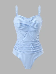 Swim Oasis 2026 New Plus Size One-Piece Swimsuit With Special Fabric, Criss-Cross Front And Shorts Bottom - Multicolor - View 3