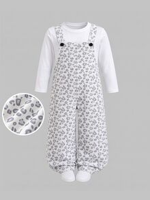 Infant Cute Leopard Print Corduroy Jumpsuit, Fashion Wide Leg Overalls - Light Grey - View 7