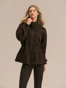 GLOWMODE Cozy Era Fleece Jacket With Cinched-Waist, Oversized Lapel & Front Pockets Outdoor Fall Winter Daily Casual Wear - Chocolate Brown - View 1