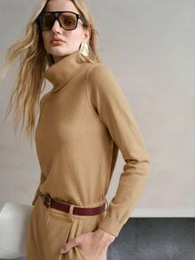 MOTF PREMIUM WOMEN'S SOLID COLOR CASUAL VERSATILE DAILY LONG SLEEVE SWEATER - Khaki - View 7
