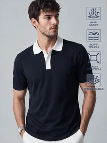 TekDrob Anti-Odor Modal Polo Shirt With Regular Fit And Contrast Collar - Black - View 5