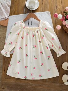 SHEIN Young Girl Floral Print Bow Decor Casual Daily Summer Dress - Pink - View 2
