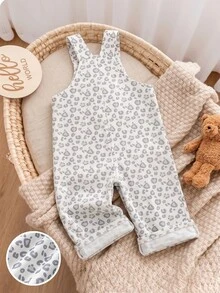 Infant Cute Leopard Print Corduroy Jumpsuit, Fashion Wide Leg Overalls - Light Grey - View 2