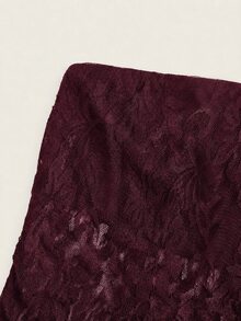 SHEIN EZwear 女款性感休閒蕾絲布料不對稱下擺修身抹胸上衣，復古風，適合 Y2K - 紅木色 - 查看 3
