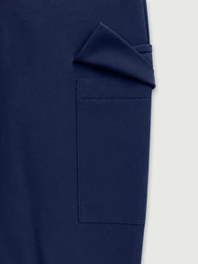 TaskEZ Navy Blue Multi-Pocket Zipper Tie Waist Short Sleeve Straight Leg Slimming Convenient Scrub Uniform Jumpsuit - Navy Blue - View 7