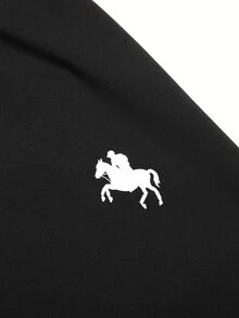 SHEIN 青少年女孩騎士印花拉鍊白色夾克與黑色運動緊身褲 2件套運動套裝 - 黑與白 - 查看 9