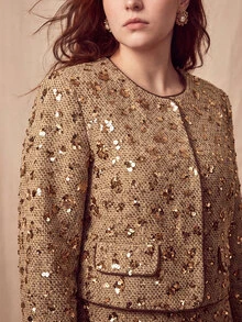 MOTF PREMIUM PLUS SIZE SEQUIN CASUAL VERSATILE DAILY WEAR LONG SLEEVE JACKET - Gold - View 2