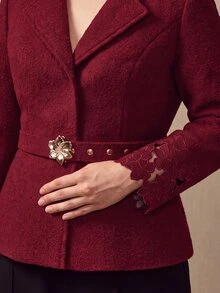 MOTF PREMIUM PLUS SIZE WOMEN'S METAL DECOR CASUAL VERSATILE COMMUTE TRAVEL BLAZER - Red - View 1