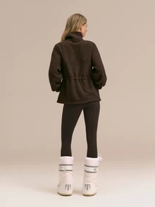 GLOWMODE Cozy Era Fleece Jacket With Cinched-Waist, Oversized Lapel & Front Pockets Outdoor Fall Winter Daily Casual Wear - Chocolate Brown - View 8