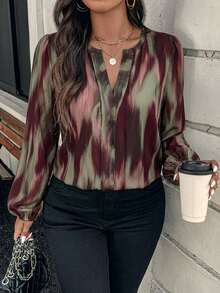 Comfylo Minimalist Casual Women's Abstract Geometric Element Shirt, Suitable For Autumn/Winter Outings, Plus Size - Multicolor - View 1