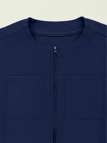 TaskEZ Navy Blue Multi-Pocket Zipper Tie Waist Short Sleeve Straight Leg Slimming Convenient Scrub Uniform Jumpsuit - Navy Blue - View 6