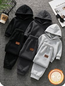 SHEIN 3件組兒童青少年男孩休閒多功能運動長褲，麻灰運動長褲、深灰運動長褲、黑色運動長褲，感溫內裡加厚，適合通勤、上學、日常休閒、戶外運動，秋冬款 - 彩色 - 查看 4