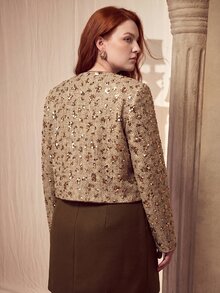 MOTF PREMIUM PLUS SIZE SEQUIN CASUAL VERSATILE DAILY WEAR LONG SLEEVE JACKET - Gold - View 7