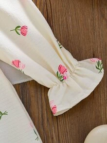 SHEIN Young Girl Floral Print Bow Decor Casual Daily Summer Dress - Pink - View 4