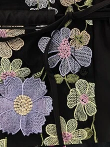 Formidée Plus Size Minimalist Elegant Embroidered Mesh Sleeve Tie Waist Women's Dress Fall - Multicolor - View 4