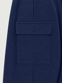 TaskEZ Navy Blue Multi-Pocket Zipper Tie Waist Short Sleeve Straight Leg Slimming Convenient Scrub Uniform Jumpsuit - Navy Blue - View 5
