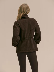 GLOWMODE Cozy Era Fleece Jacket With Cinched-Waist, Oversized Lapel & Front Pockets Outdoor Fall Winter Daily Casual Wear - Chocolate Brown - View 2