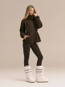 GLOWMODE Cozy Era Fleece Jacket With Cinched-Waist, Oversized Lapel & Front Pockets Outdoor Fall Winter Daily Casual Wear - Chocolate Brown - View 7