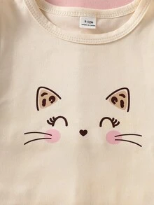 SHEIN 3 Sets Girls Casual Fashion Leopard Print Long Sleeve & Long Pants With Cat And Heart Design, Spring/Autumn Daily Wear - Multicolor - View 5