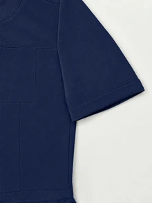 TaskEZ Navy Blue Multi-Pocket Zipper Tie Waist Short Sleeve Straight Leg Slimming Convenient Scrub Uniform Jumpsuit - Navy Blue - View 3