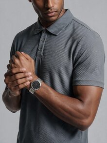 TekDrob Polo Regular yang Bernapas & Elastis 4 Arah dengan Anti Kerut dan Tekstur Khusus - Grey - View 3