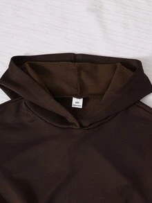 SHEIN 青少年女孩長袖連帽高腰深棕色運動衫，萬聖節秋季基礎休閒風，適合健身房、學校穿搭 - 棕色 - 查看 4
