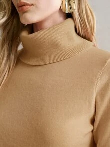 MOTF PREMIUM WOMEN'S SOLID COLOR CASUAL VERSATILE DAILY LONG SLEEVE SWEATER - Khaki - View 2