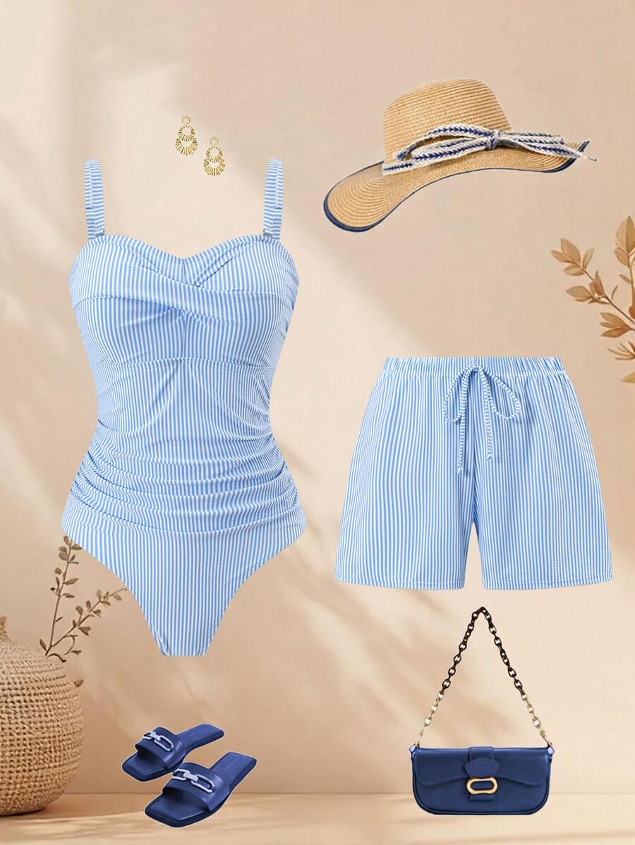 Swim Oasis 2026 New Plus Size One-Piece Swimsuit With Special Fabric, Criss-Cross Front And Shorts Bottom - Multicolor - View 1