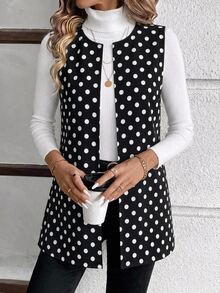 EMERY ROSE Rompi Jaket Kasual Polkadot Ukuran Besar untuk Wanita, Cocok untuk Pemakaian Sehari-hari - MultiWarna - View 9