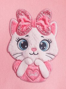 SHEIN 跨境熱銷粉色嬰兒女童衛衣褲子兩件套，可愛卡通貓刺繡蝴蝶結嬰兒服飾，歐美風長袖連帽套裝，適合嬰兒與幼兒的多功能穿搭 - 淺粉色 - 查看 10