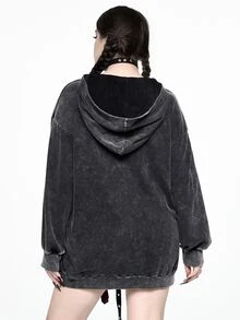 ROMWE Sweatshirt Ukuran Plus Motif Kepingan Salju Bergaris Patchwork Gaya Gothic Natal Gelap, Streetwear Longgar, Desain Panjang, Motif Kepingan Salju - Dark Grey - View 4